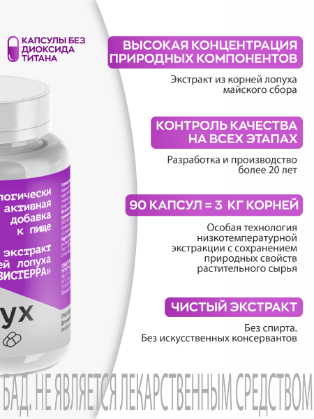 Капсулы Лопух БАД, 90 шт. (24 в коробке)