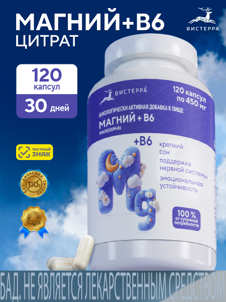 Капсулы Магний+В6 БАД, 120 шт. (20 в коробке)
