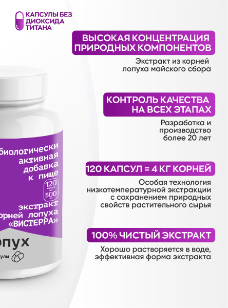 Капсулы Лопух БАД, 120 шт. (20 в коробке)